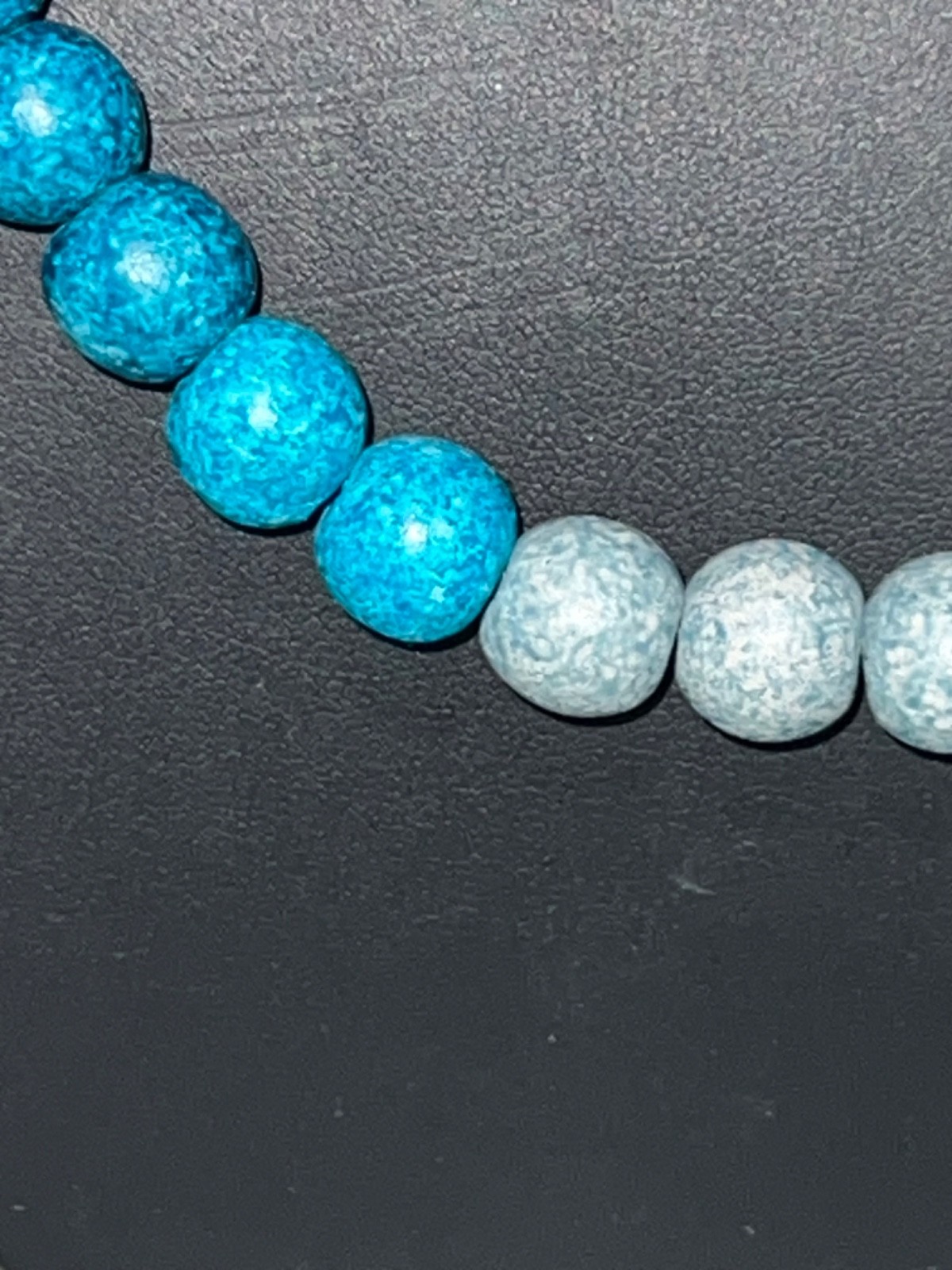 Vintage ATHENS PROTASIS Light Blue, Teal, & Greys Clay Beads on Cord Necklace