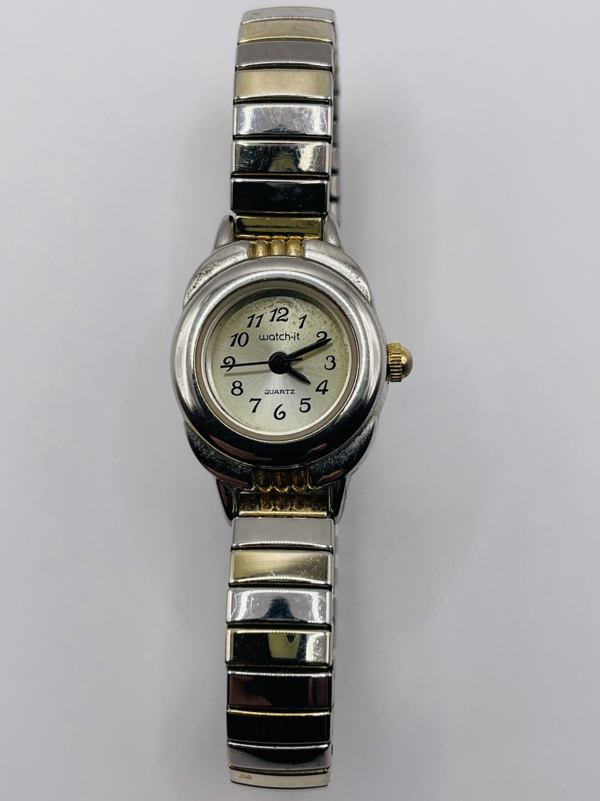 Vintage Ladies Watch-it Dainty Quartz 2 Tone Stretch Band Watch New Battery