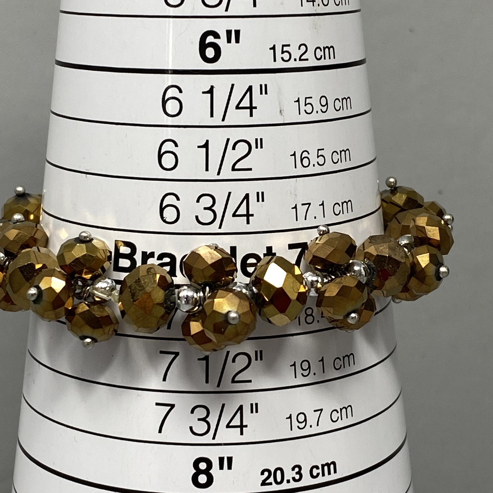 Stretch Bead Bracelet Gold Faceted Glass Cluster Fire Polished Iridescent 7″