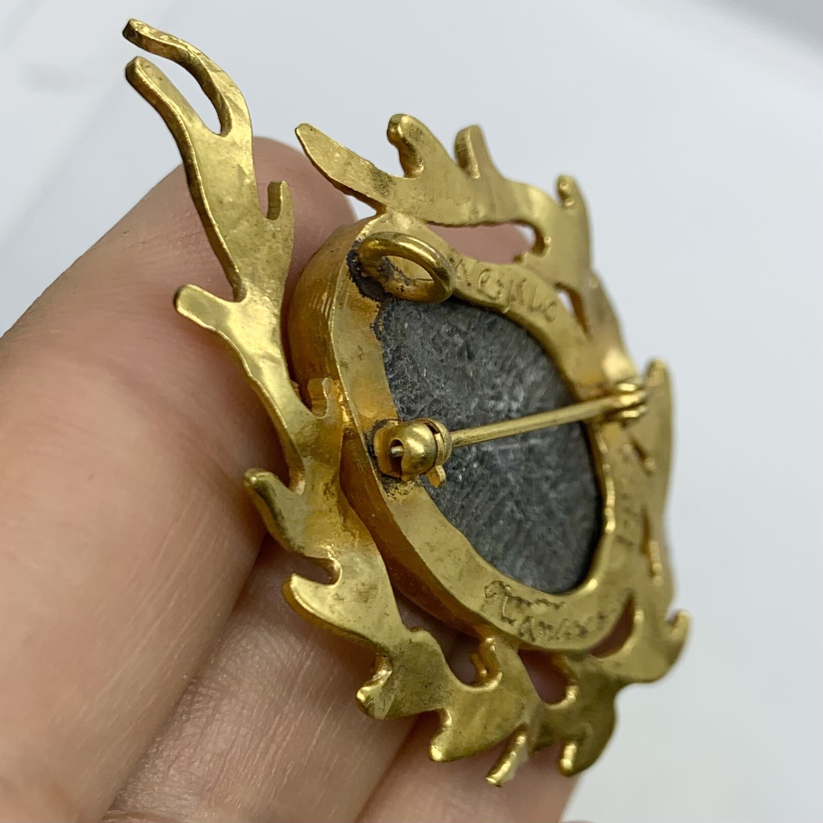 VTG SIGNED STEFANO TANASESCU MEXICO TRILOBITE FOSSIL BRUTALIST RARE BROOCH PIN