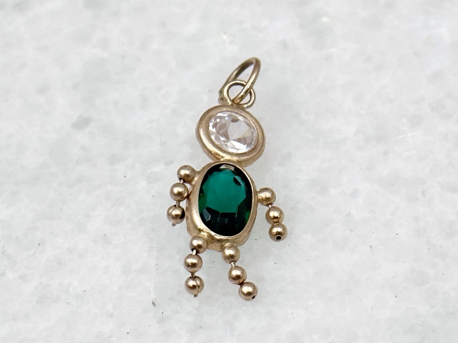 14K Yellow Gold Emerald Baby Boy CHARM Pendant May Birthstone Vintage