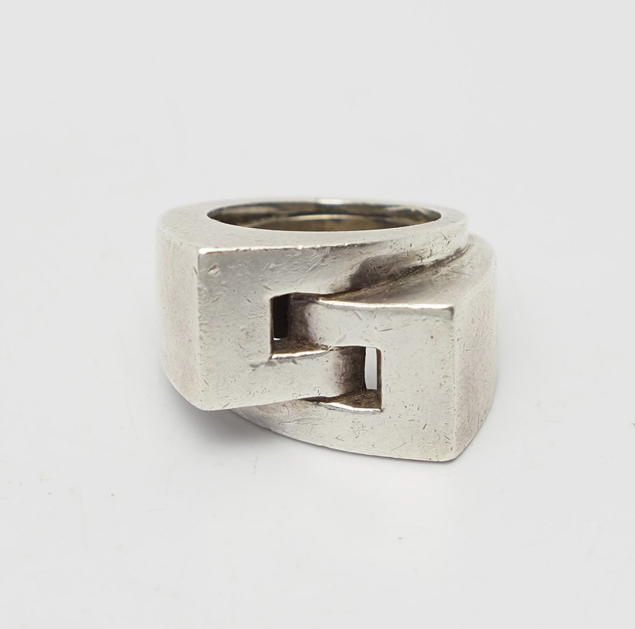 Amazing brutal vintage modern handmade sterling silver geometric ring size 5.25