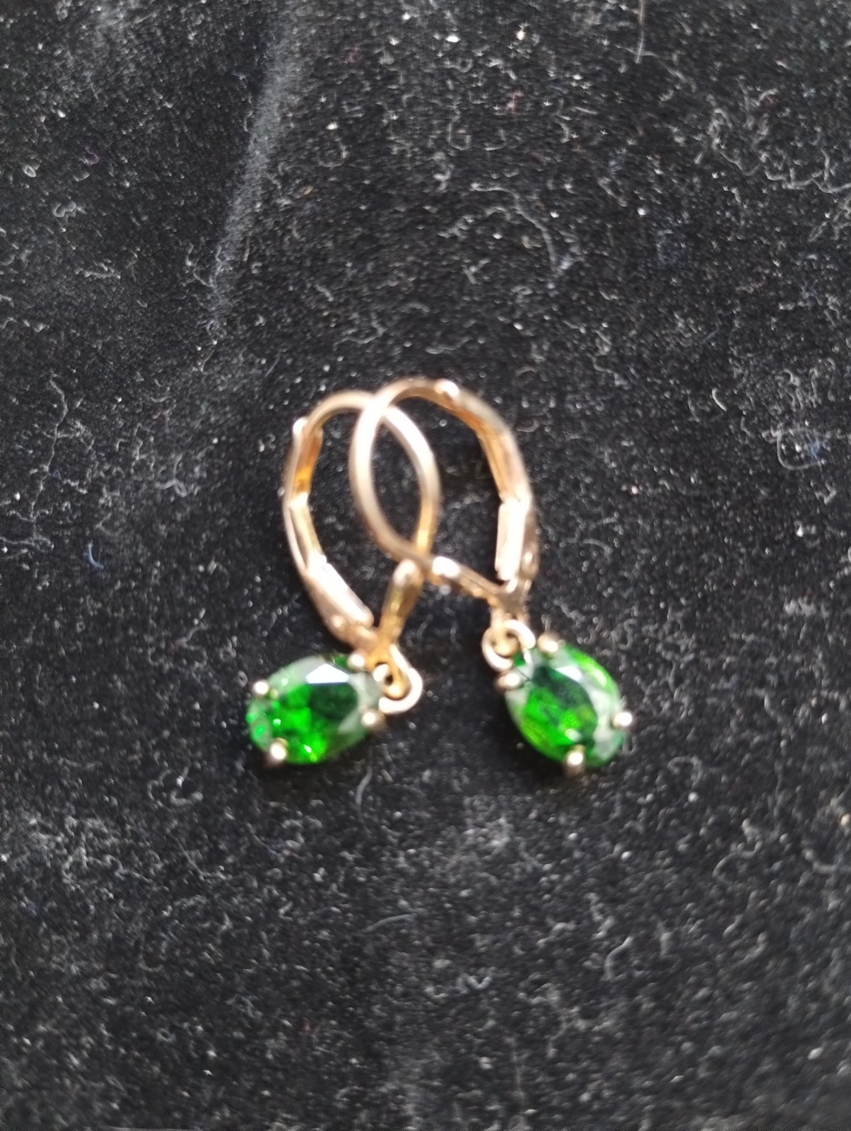 925 Sterling Silver/Gold Overlay Pierced Earrings green Rhinestone Drop Dangle