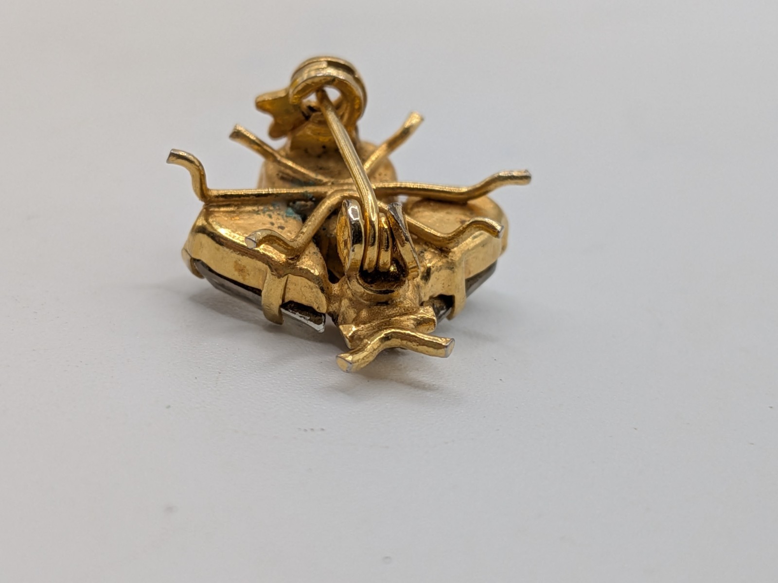 Vintage Yellow Amber Gold Tone Fly Insect Bug Brooch Scatter Pin Rhinestone