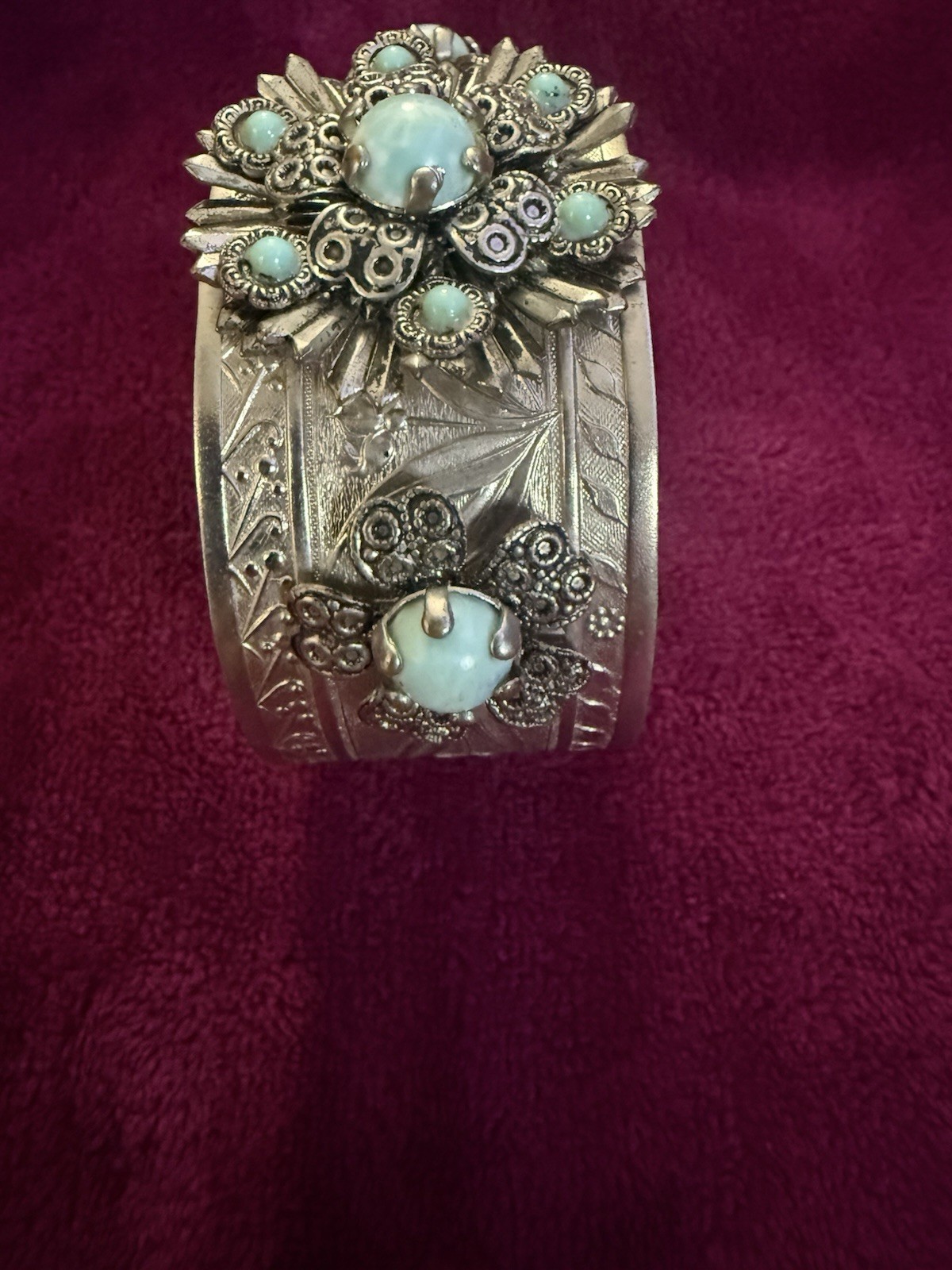 VTG Silver Tone Floral Cluster Turquoise Bracelet Southwestern ~ Beautiful