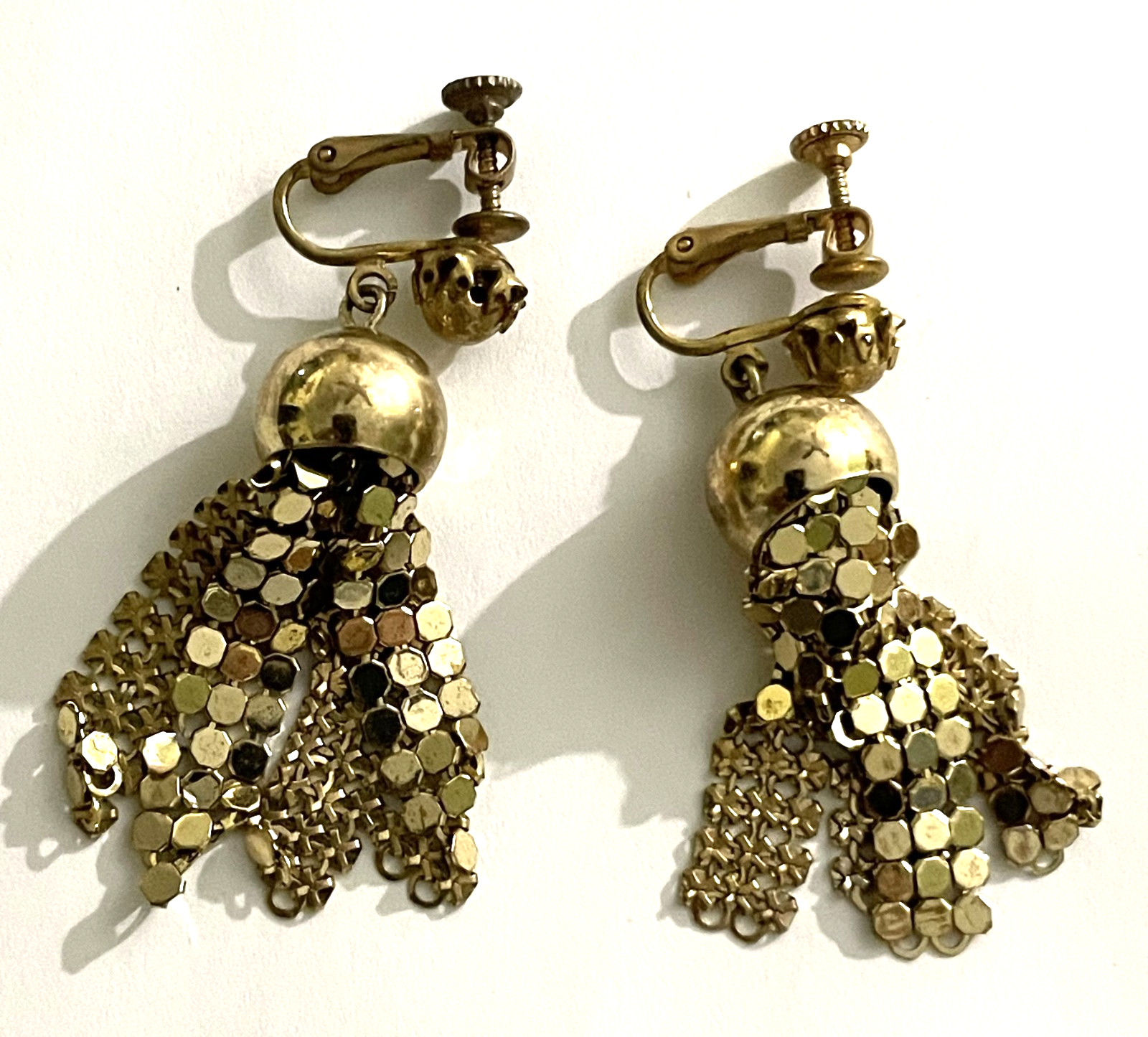 Vintage MIRIAM HASKELL Signed Gold tone Adjustable Clip-on Dangle Earrings.
