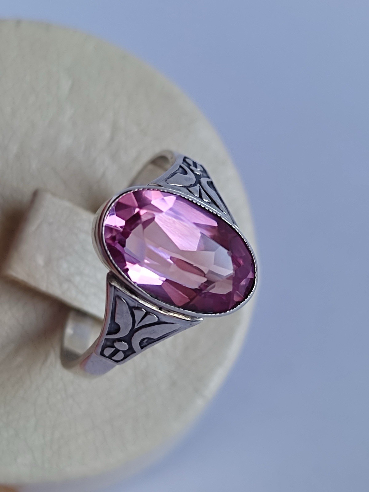 Vintage 70s Soviet Union Silver 875 USSR Ring Pink Sapphire Size US 7.5/ 17.5 mm