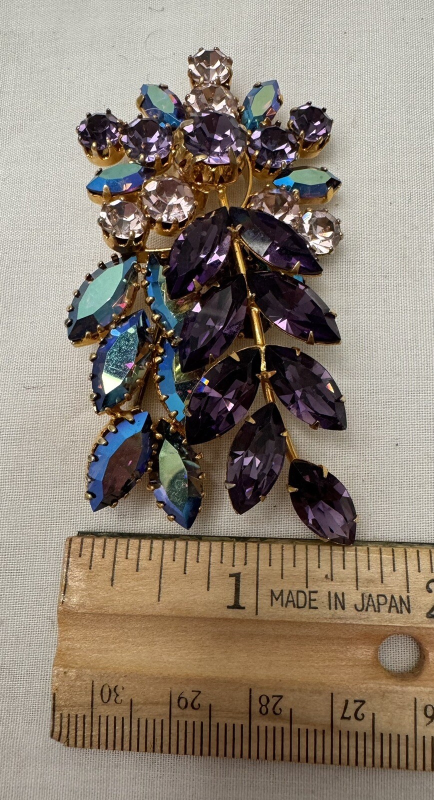 Purple Pink And Blue AB Rhinestone Brooch Signed Austria
