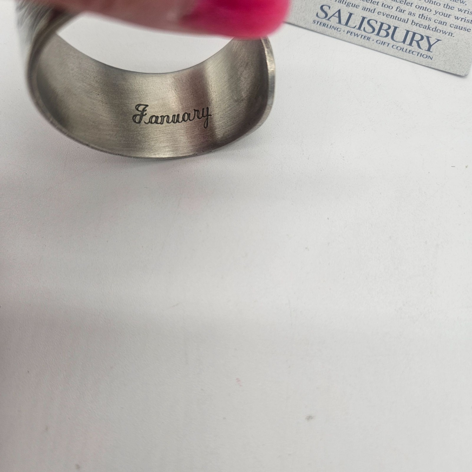 Salisbury Pewter Cuff Bracelet Birth Month Flower January Carnation Boxed
