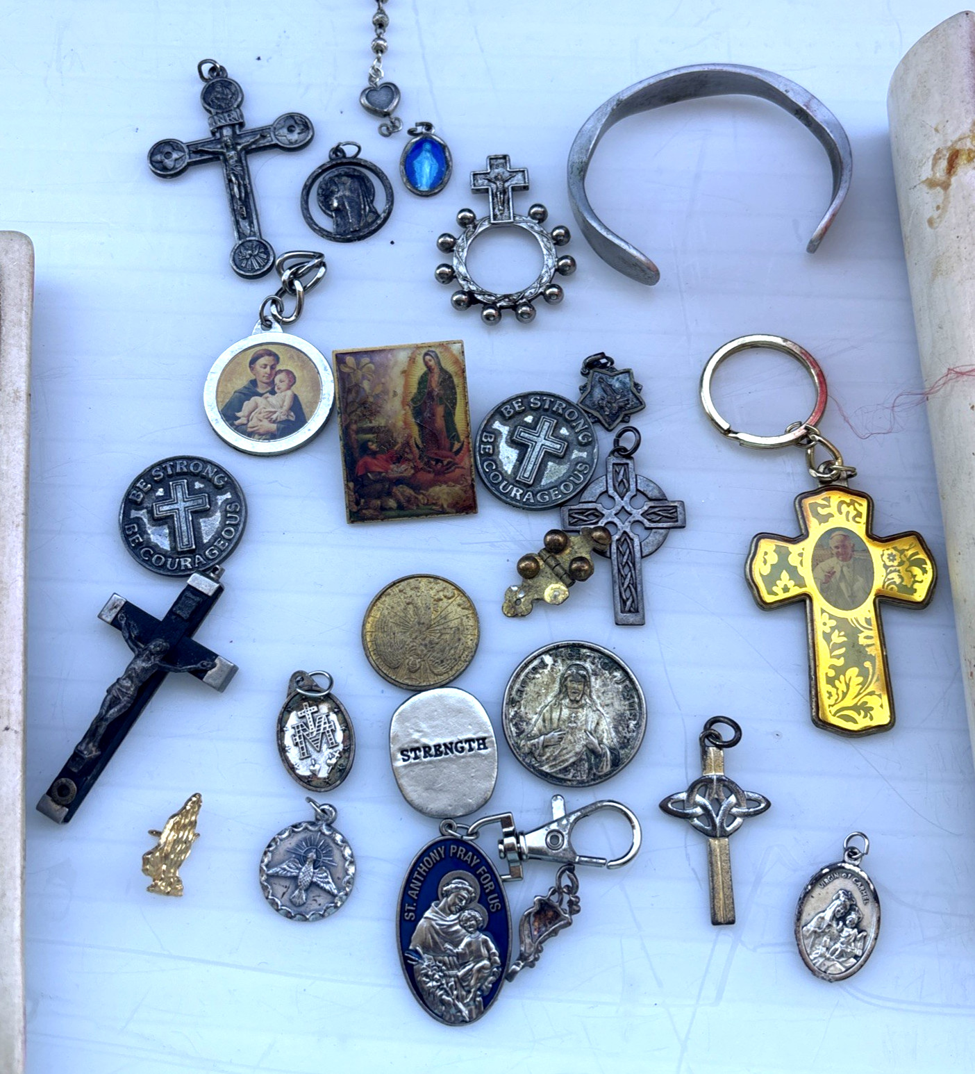Vintage Jewelry Box Junk Ceramic Lot Christian Catholic Religious Themed Nice