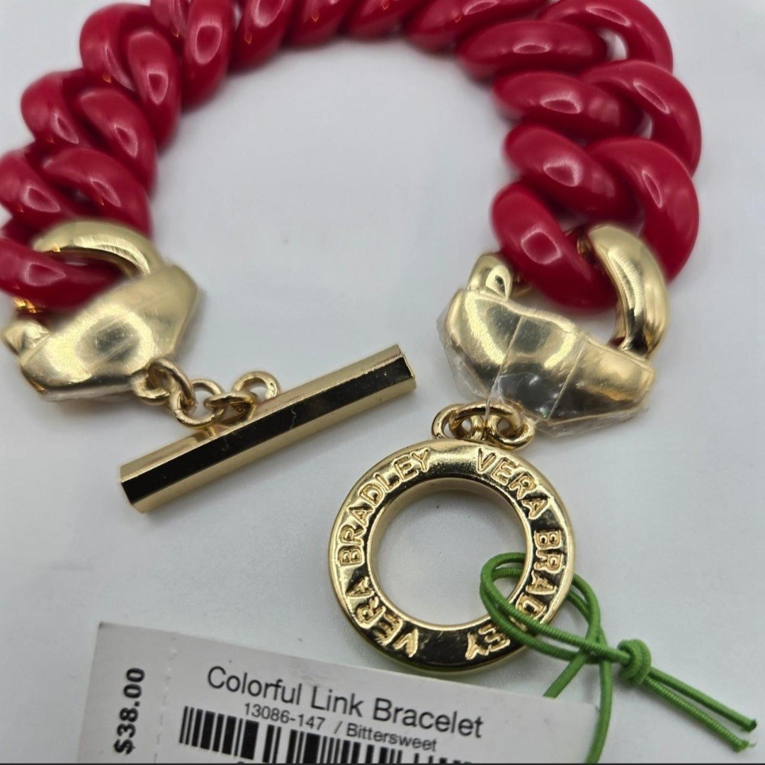 Vera Bradley Colorful Link Bracelet Gold Red Chunky Link NEW with tags