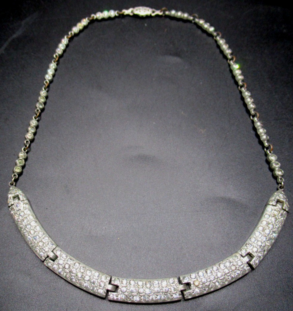 Antique Art Deco Sparkling Ice Rhinestone Pot Metal Necklace
