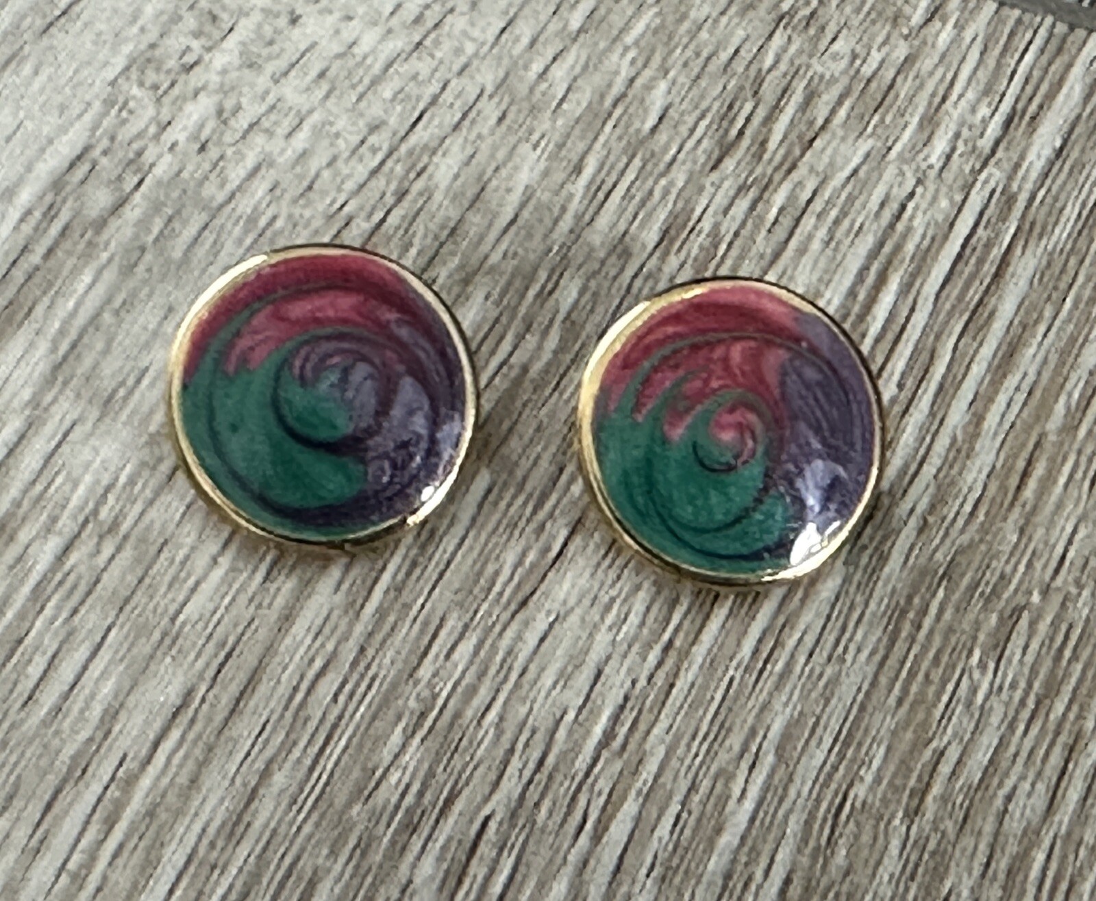 So Cute Vintage Pierced Earrings W Pinks Purples Greens Swirled Enamel