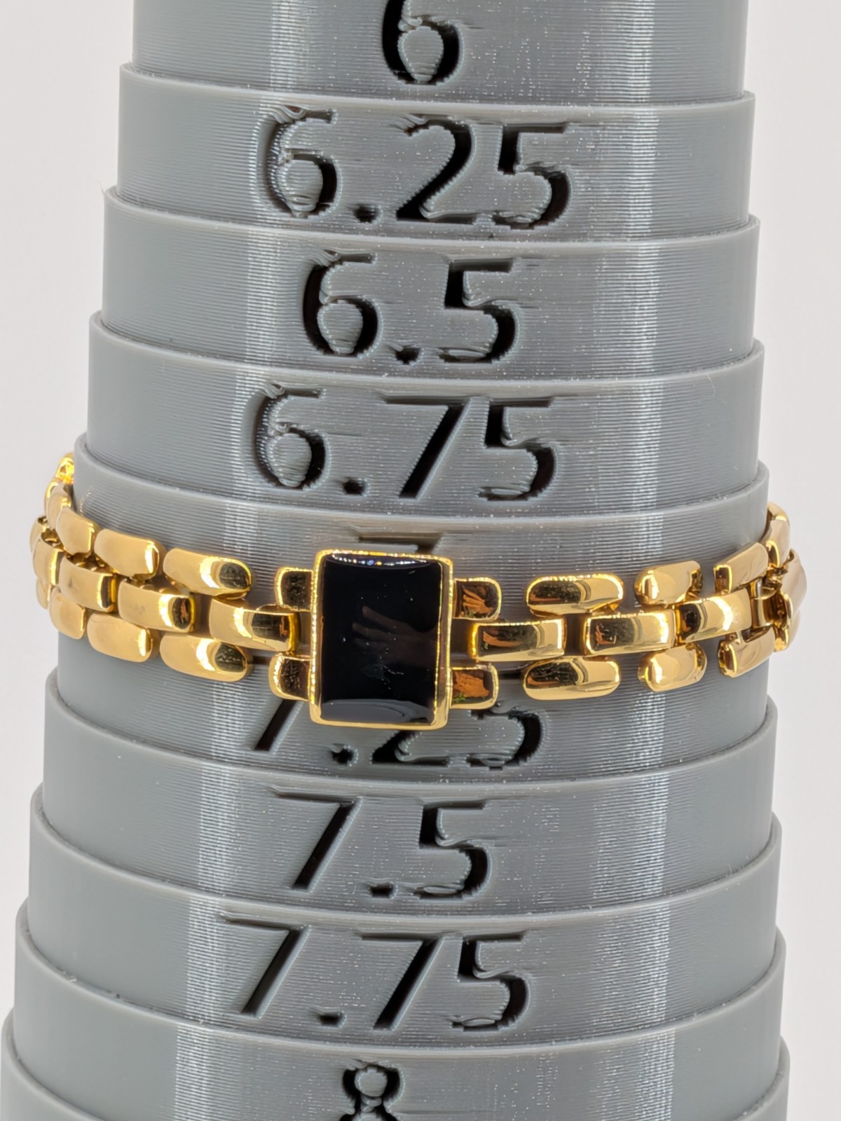 Trifari Signed Gold Tone Black Station Link Bracelet 7.25 in Vintage Designer