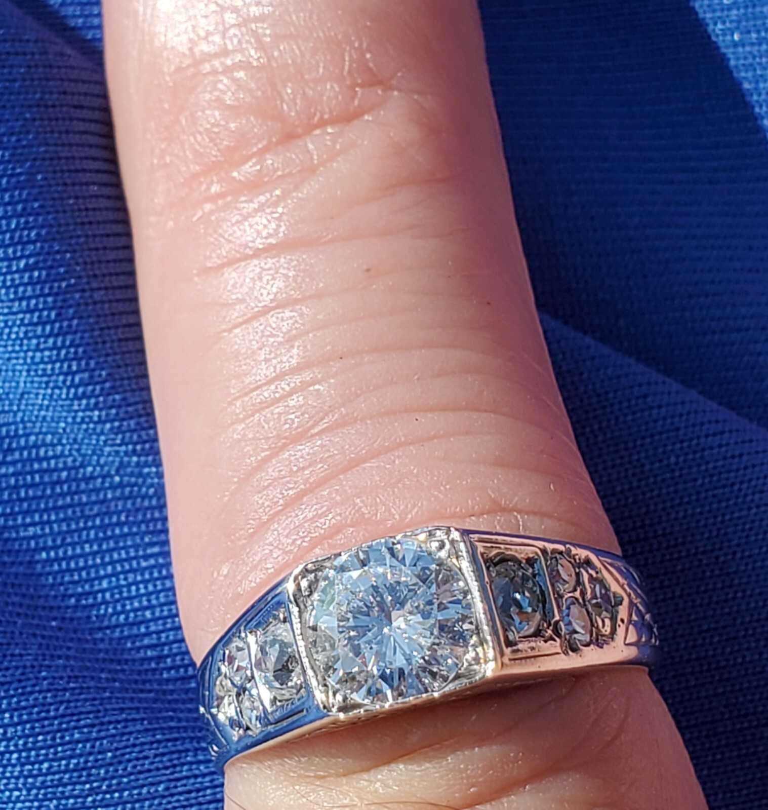 Original EARTH MINED DIAMOND Deco Engagement Ring Vintage SOLID 14K WHITE GOLD