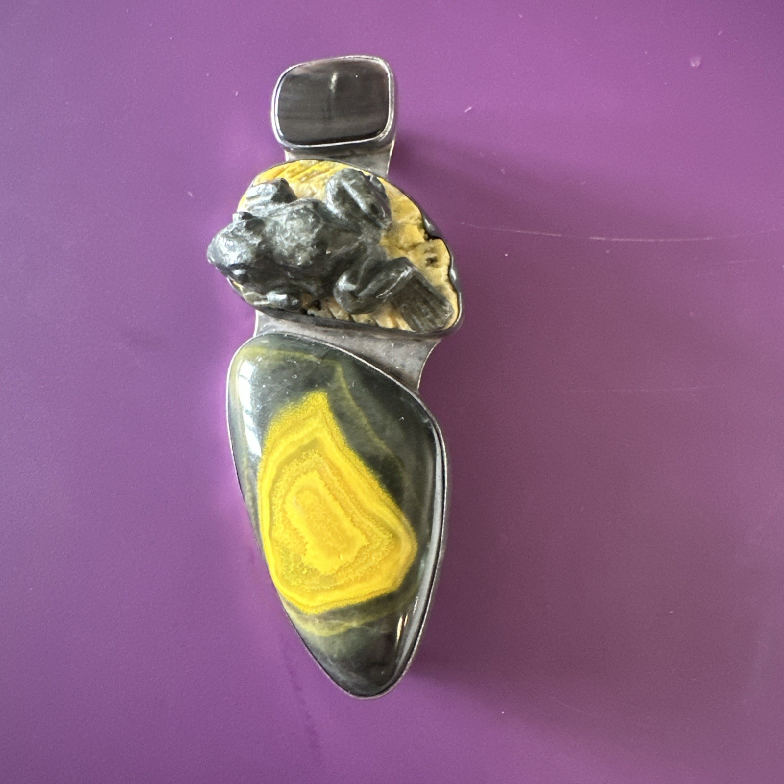 Hand Carved Frog Pendant/Brooch Sterling Silver by Amy Kahn Russell AKR