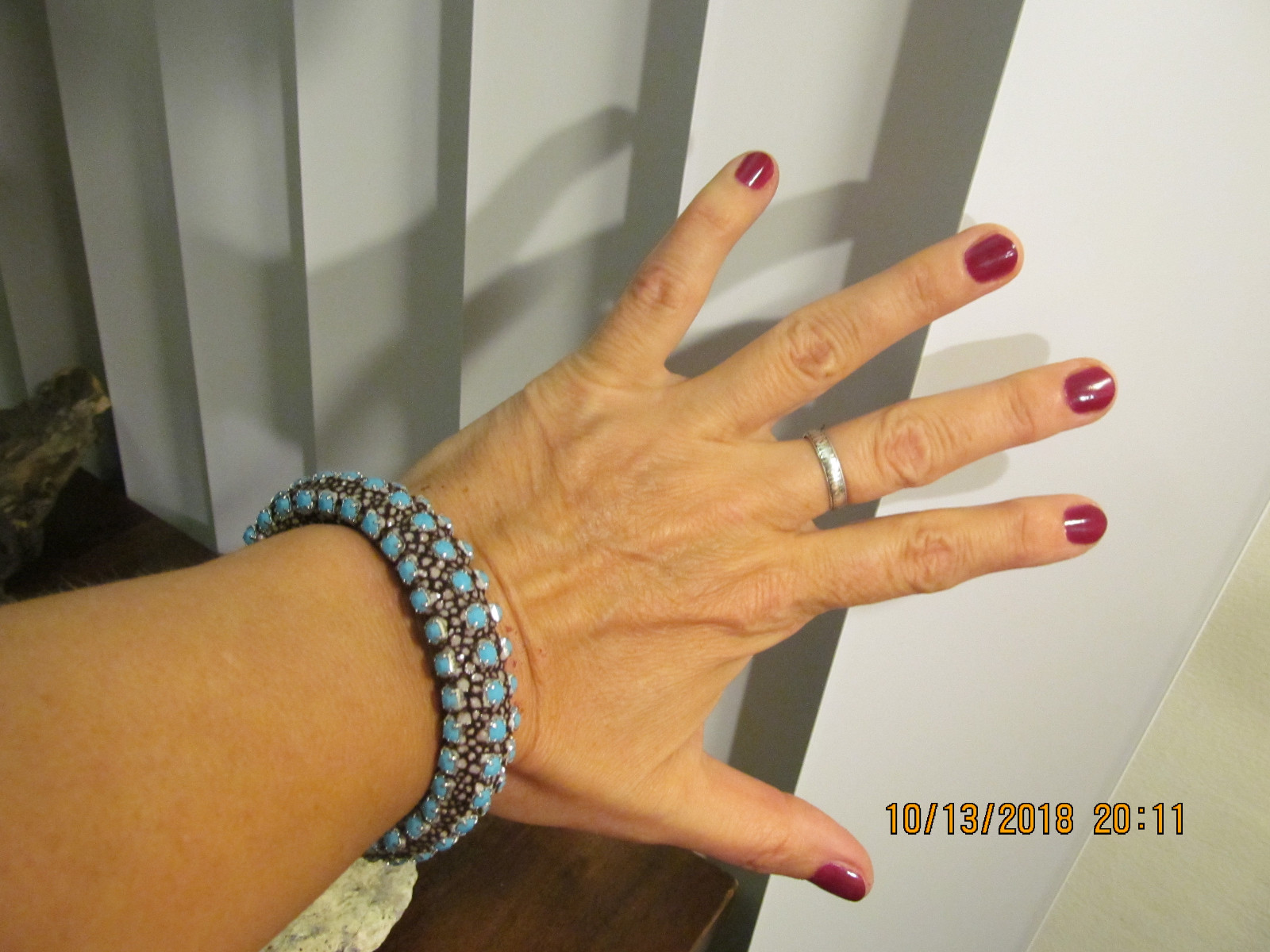 HENRI BENDEL Silver Prong set Faux Turquoise Rhinestone Magnet clasp Bracelet