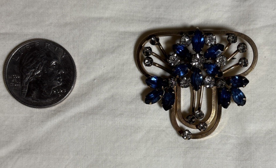 Vintage Signed Star Art Blue Rhinestone 1/20 GF 12k Brooch/ Pendant