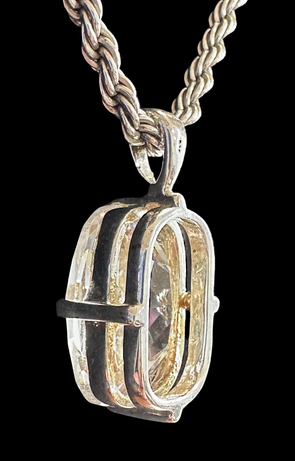 Incredible Vintage Cushion Cut Moissanite Sterling Silver 925 Pendant Necklace