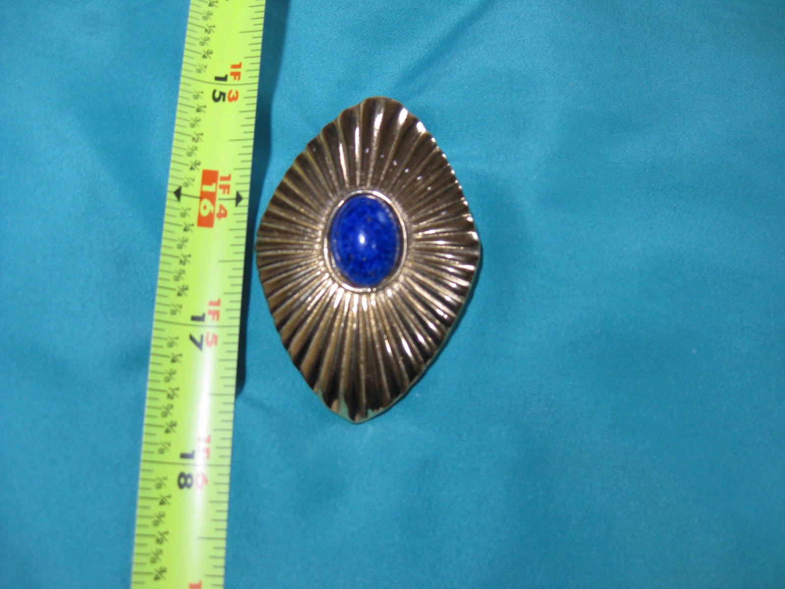 Vintage Gay Boyer Gold Plated Pendant 1985 blue lapis 2 3/4 inch scarf tie
