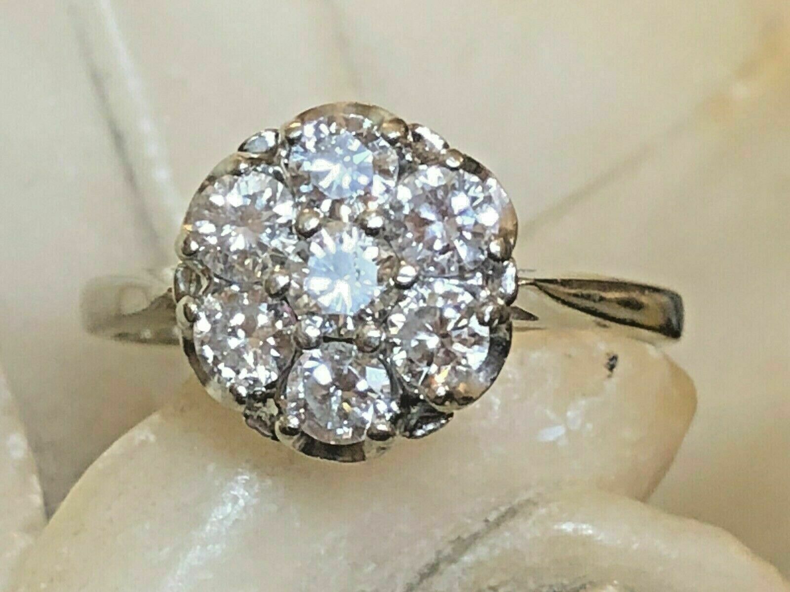 1.75CTW White Round Moissanite Multi Stone Vintage Wedding 14K White Gold Ring