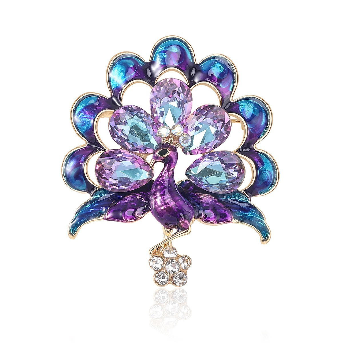 1PC Vintage Style Peacock Bird Rhinestone Crystal Cyan Brooch Pin Pendant Gift