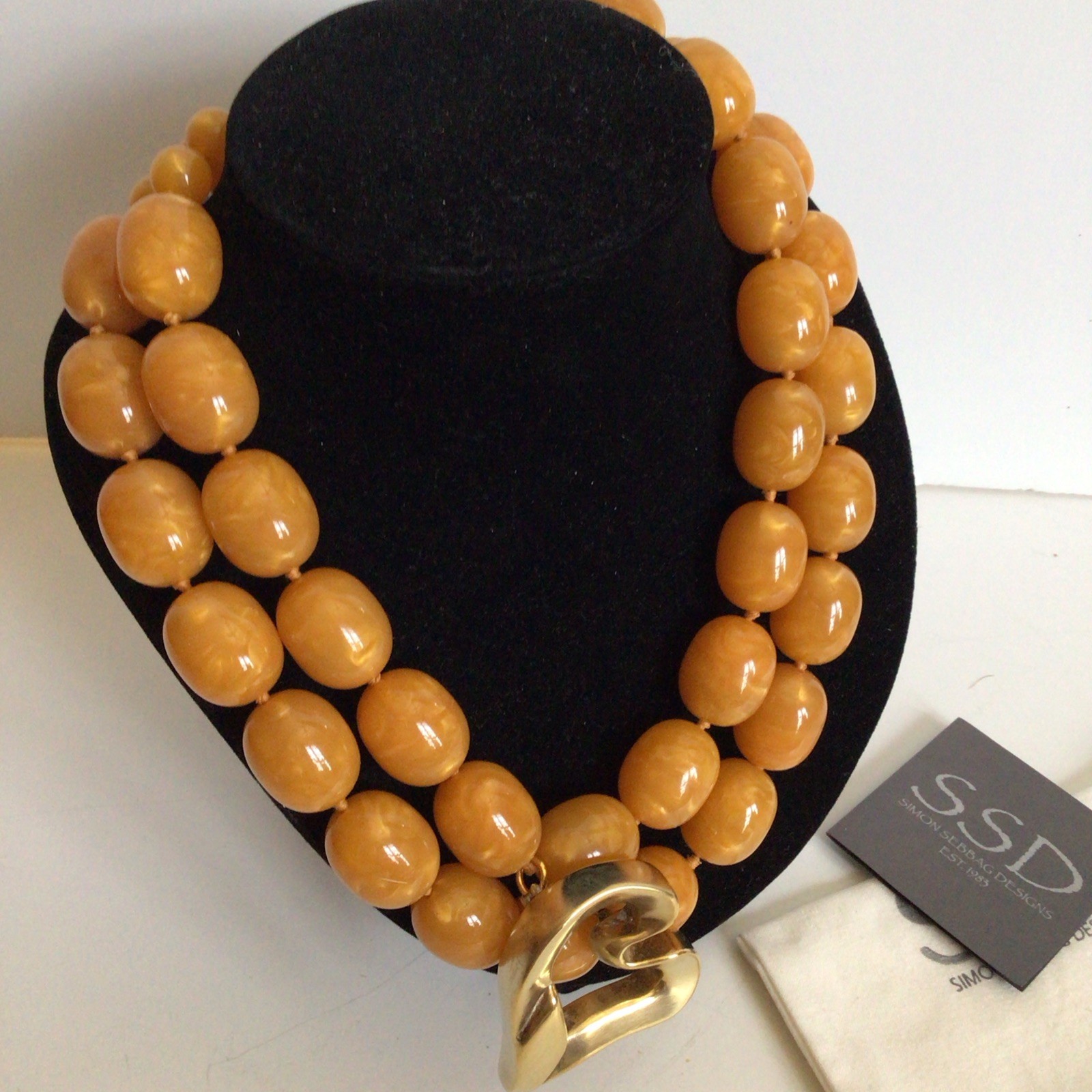 SPECIAL SEBBAG VON MUSULIN NECKLACE STERLING/GOLD HEART HUGE AMBER COLOR BEADS