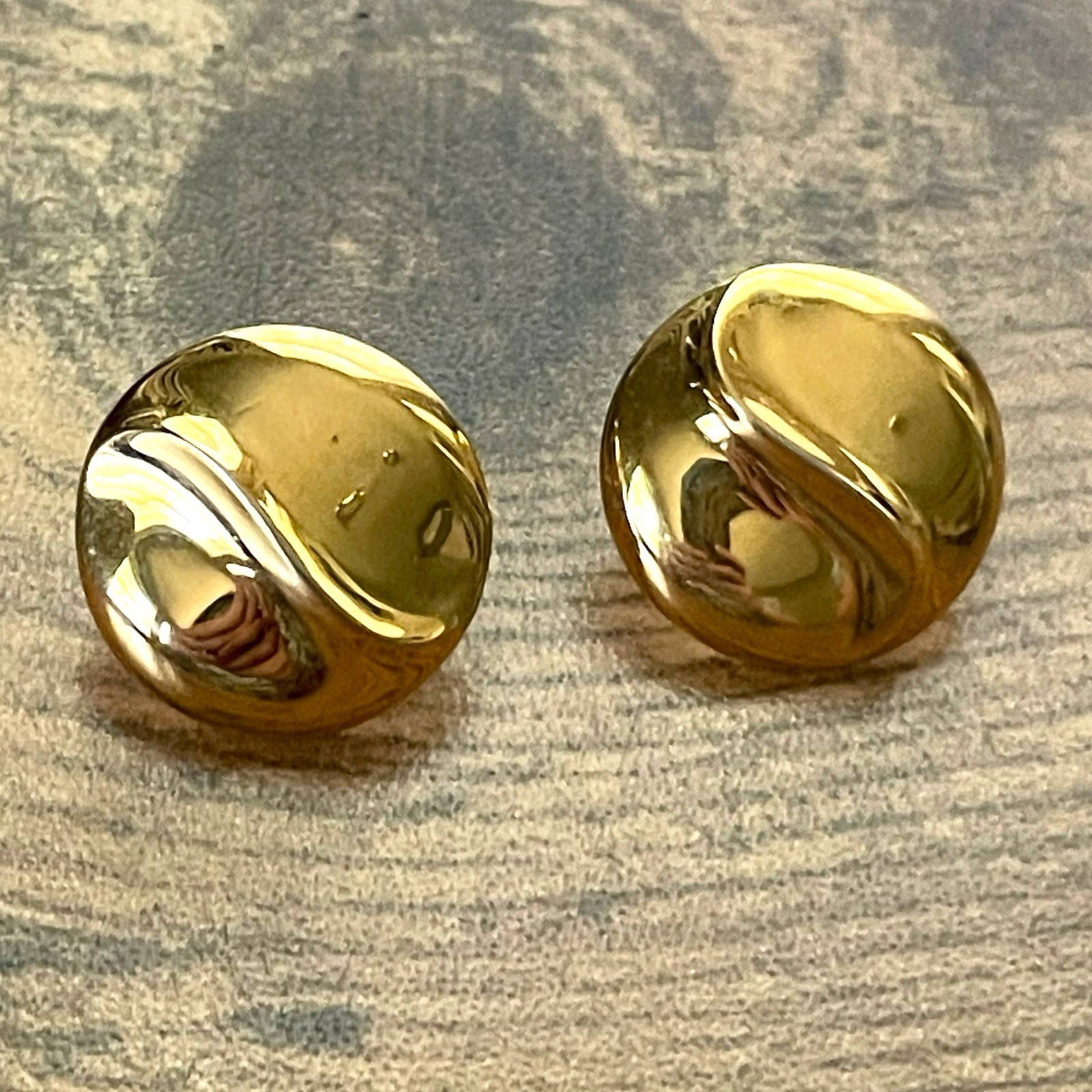 Vintage 1980s Trifari Earrings Gold Tone Swirl Button Post Back Signed Old Money