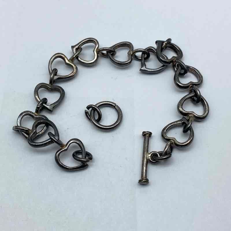 Sterling Silver 925 Glandora Heart Link Toggle Bracelet 7.25″ 21.4g