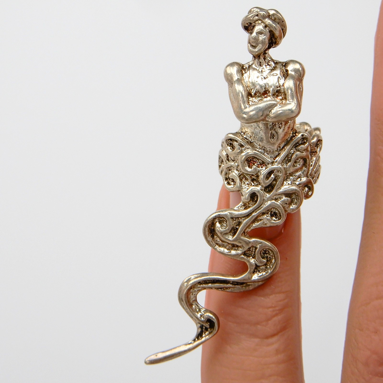 Sterling Silver Whimsical TOE RING Artisan 3D Figural Genie Bottle Lamp Rubbing