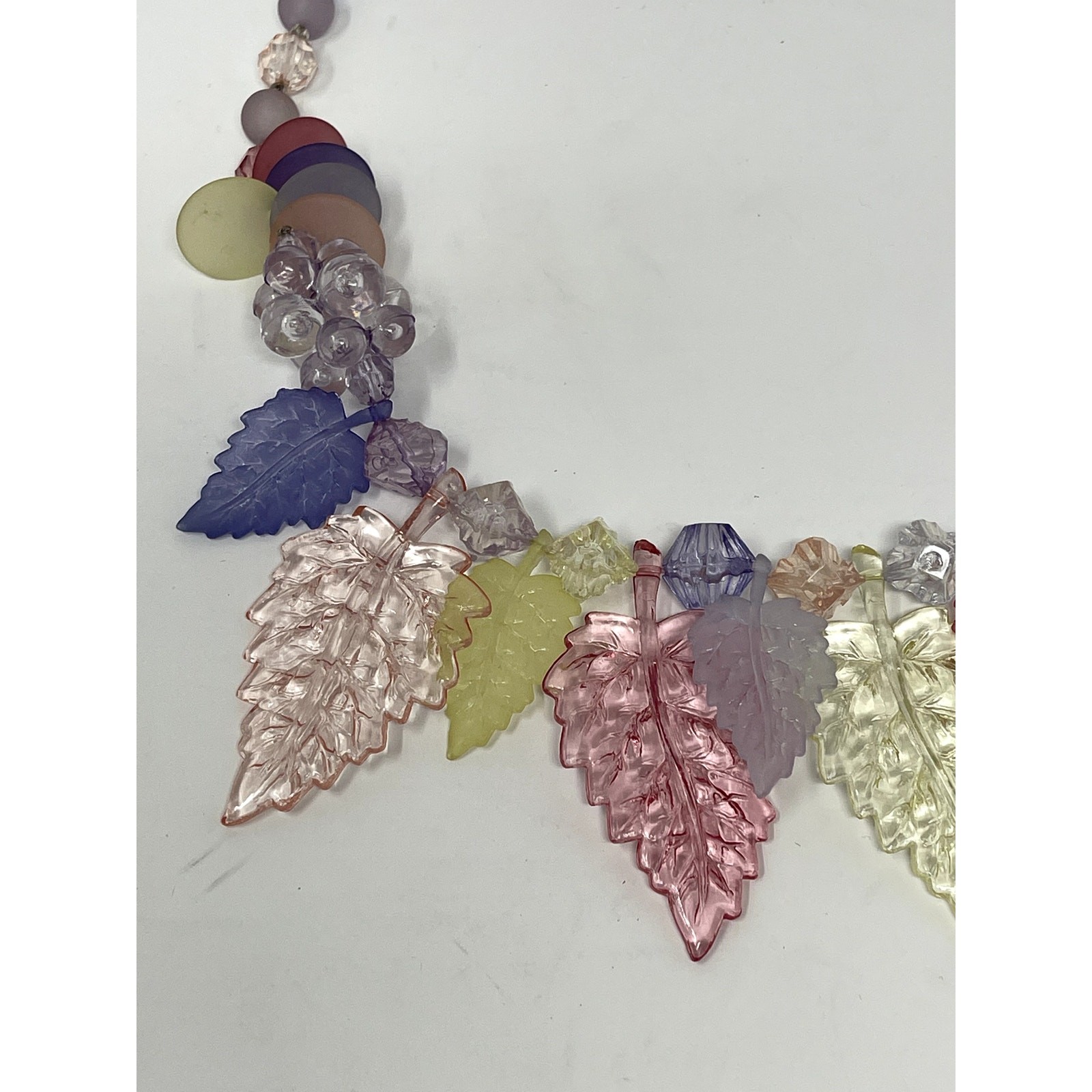 1980s Vintage Acrylic Crystal Colorful Leaf & Fruit Necklace & Earrings Suite