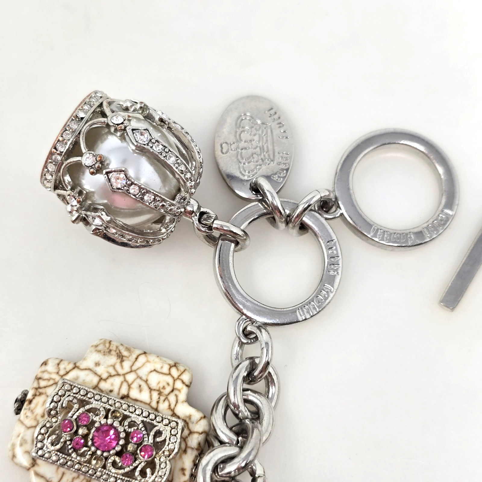 Vintage Tutti Frutti Beaded Charm Bracelet Silver Tone Stretch Heart Cross