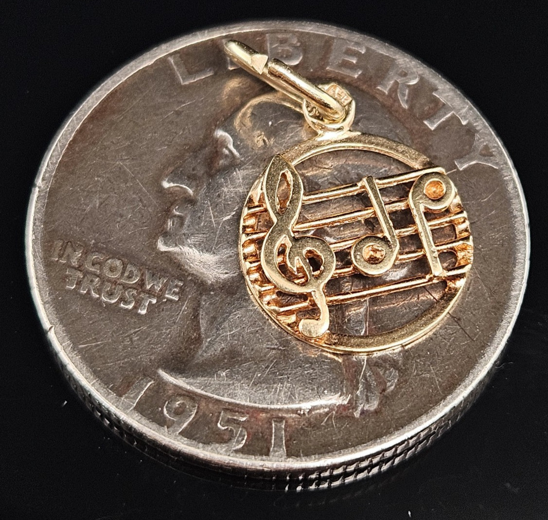 14K Gold SHEET MUSIC NOTES Charm Pendant Scale Treble Clef Musical Vintage