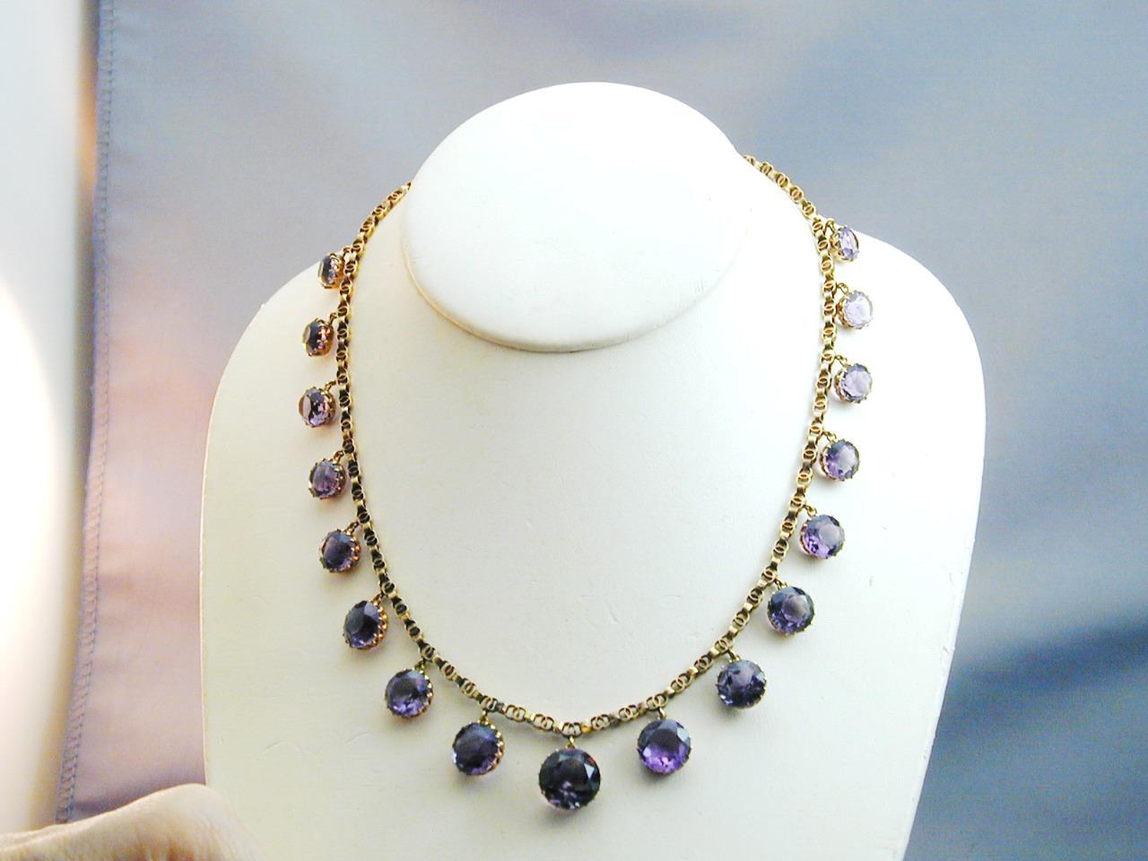 Antique 18k Gold 17 Round Graduated Amethyst Riviere Necklace STUNNING