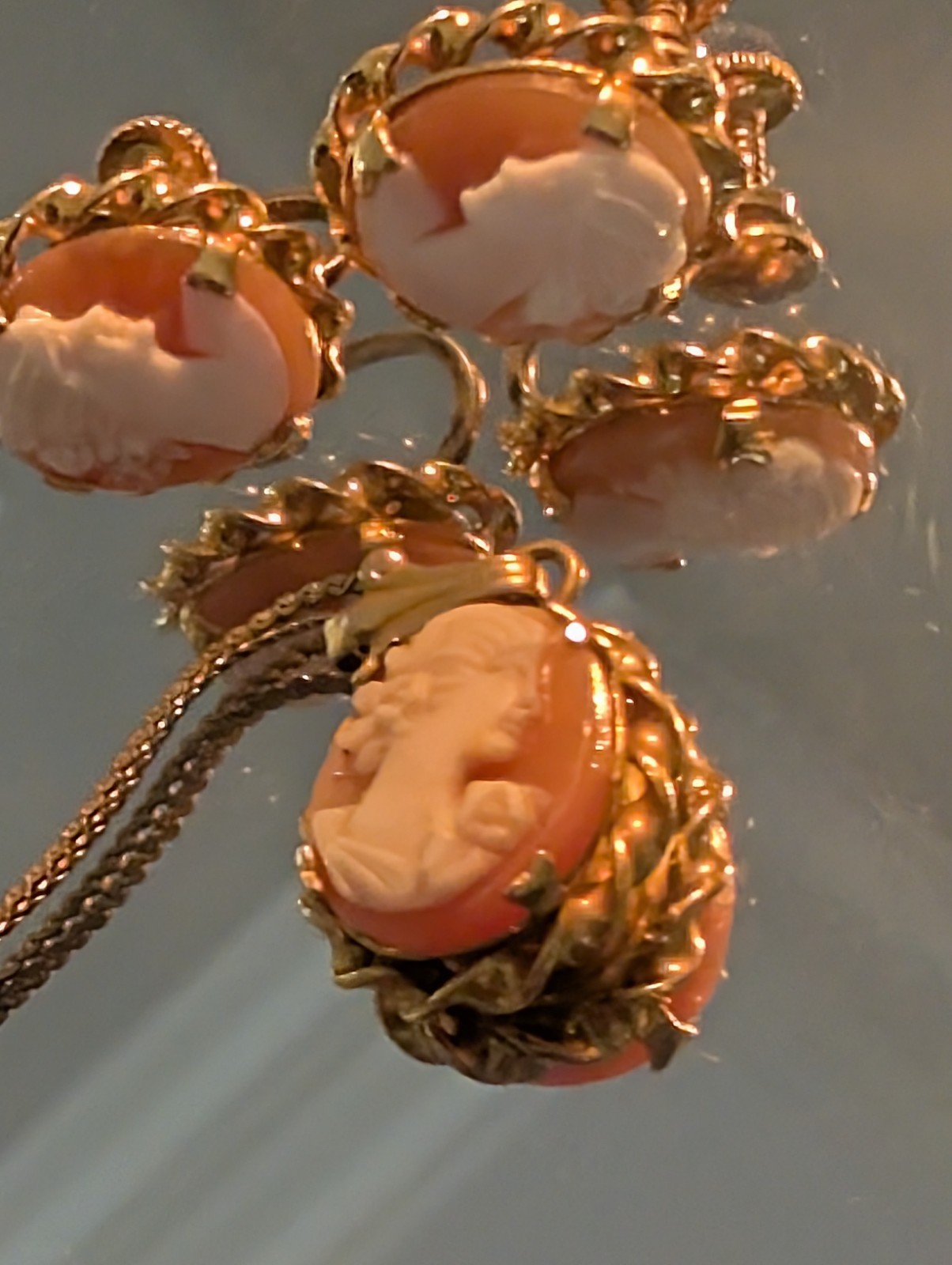 Vintage Rainbow Gold Filled Cameo Set – Sterling Earrings & Pendant – 16” Chain