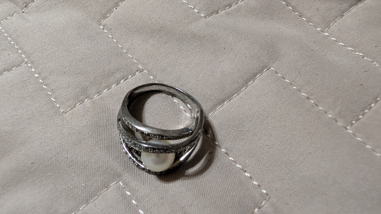 Sterling Silver Pearl CZ Infinity band wrap Ring size 6.25