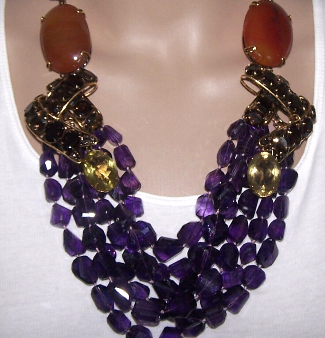 IRADJ MOINI Semi-Precious Multi-strand Amethyst, Agate and Smoky Quartz Necklace