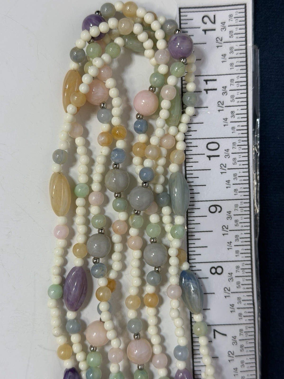 Vintage Multi Strand Glass Beaded Necklace Earrings Set 3 PC Lavender Pastels