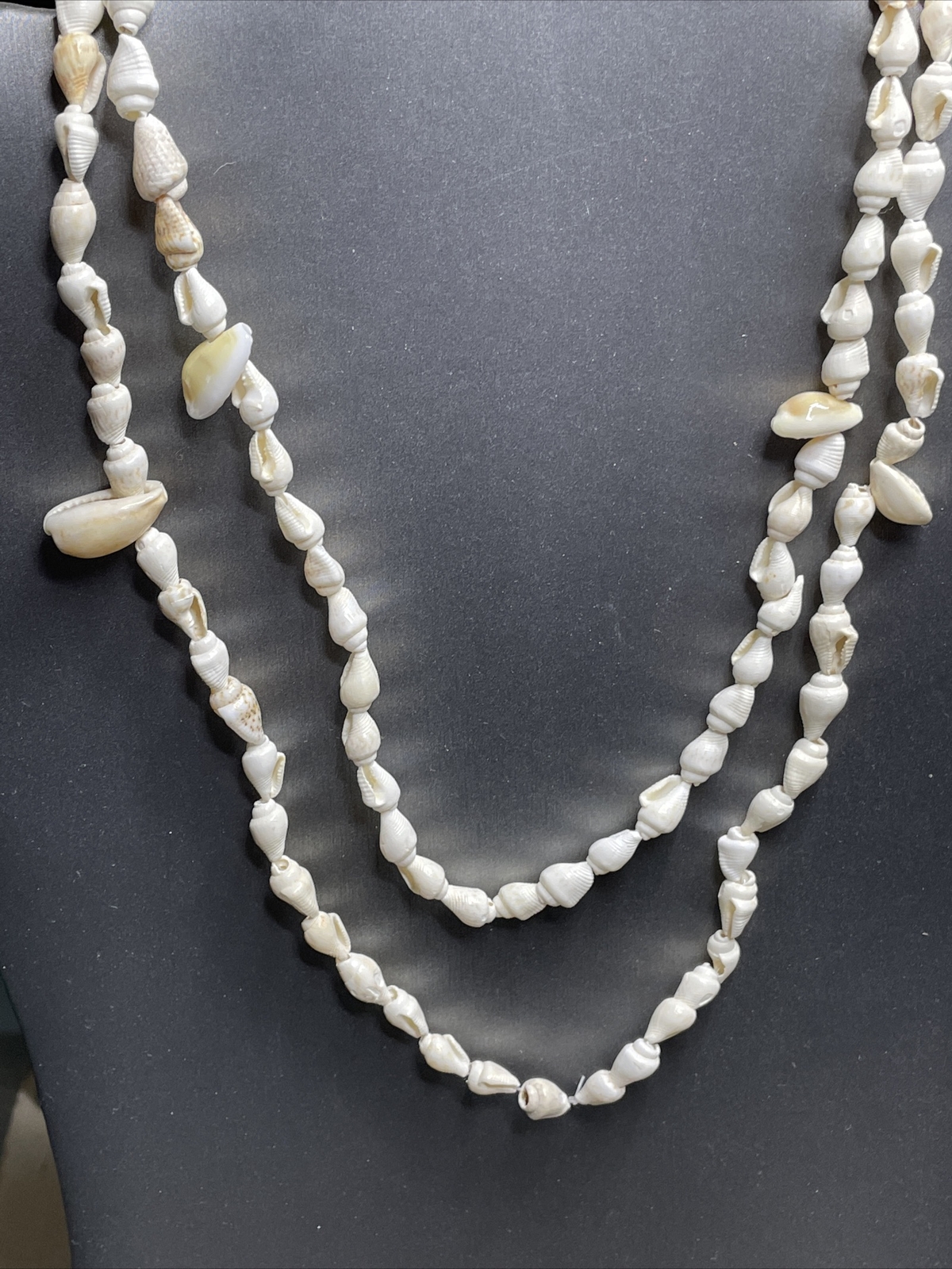 2 Strands Of Vintage Trumpet, Conch & Cowrie 1950’s Island Lei’s, Post Landing