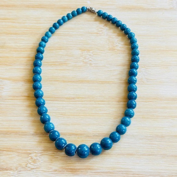 VTG Blue Sponge Coral Necklace BOHO Graduated Genuine Real Round Beads 40g 18″