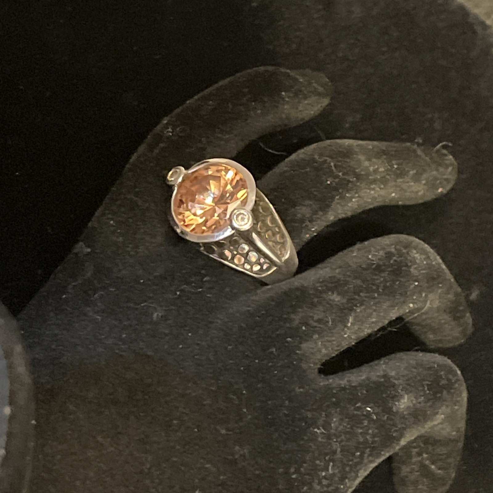 Vintage Sterling Silver Citrine Pebbled Statement Ring Size 7 Chunky 10.2g