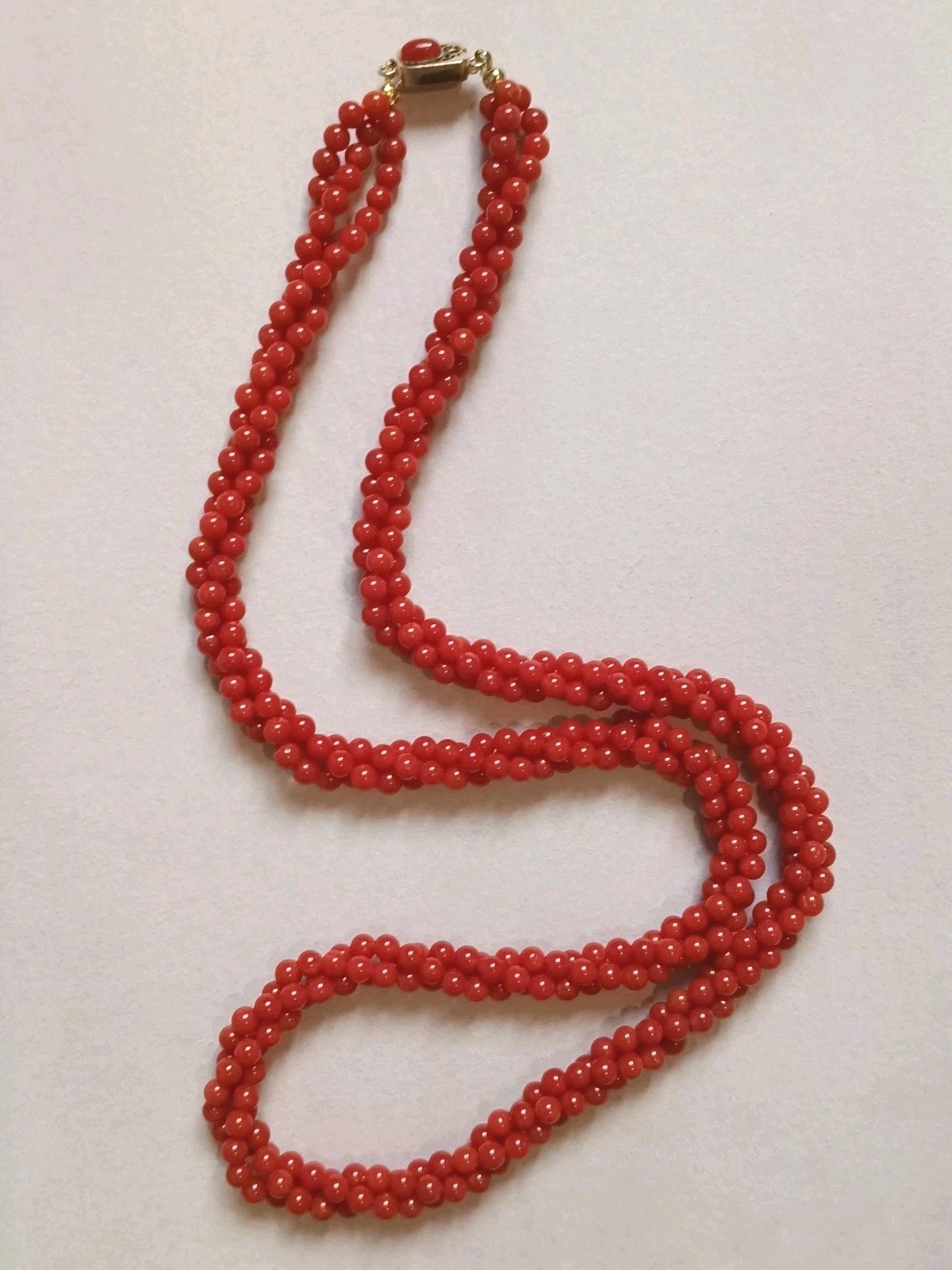 Ox Blood Red Mediterranean Coral Beaded Rope Necklace Vintage Victorian Replica