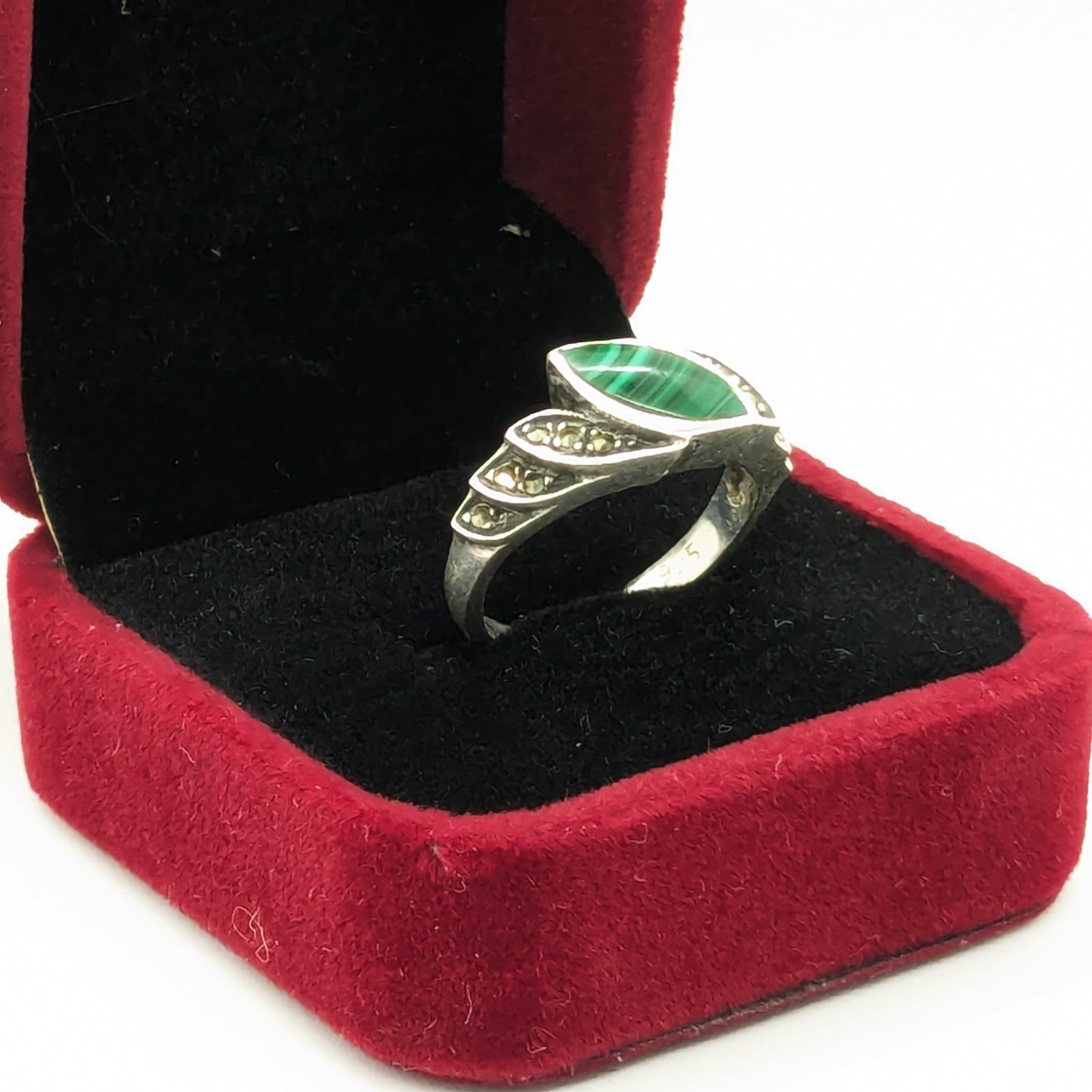 Vintage Elegant RING Silver 925 with Malachite stone -size: 7.25US (17.5mm)| #30