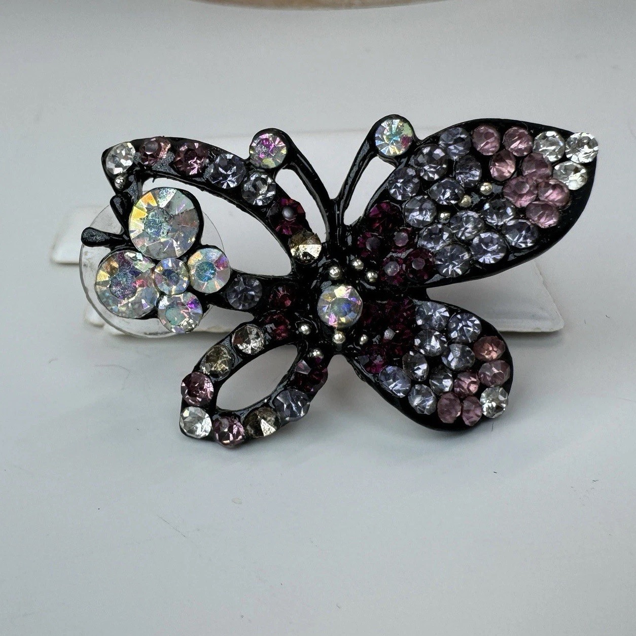 Vintage Purple Blue Green Crystal Butterfly Brooch