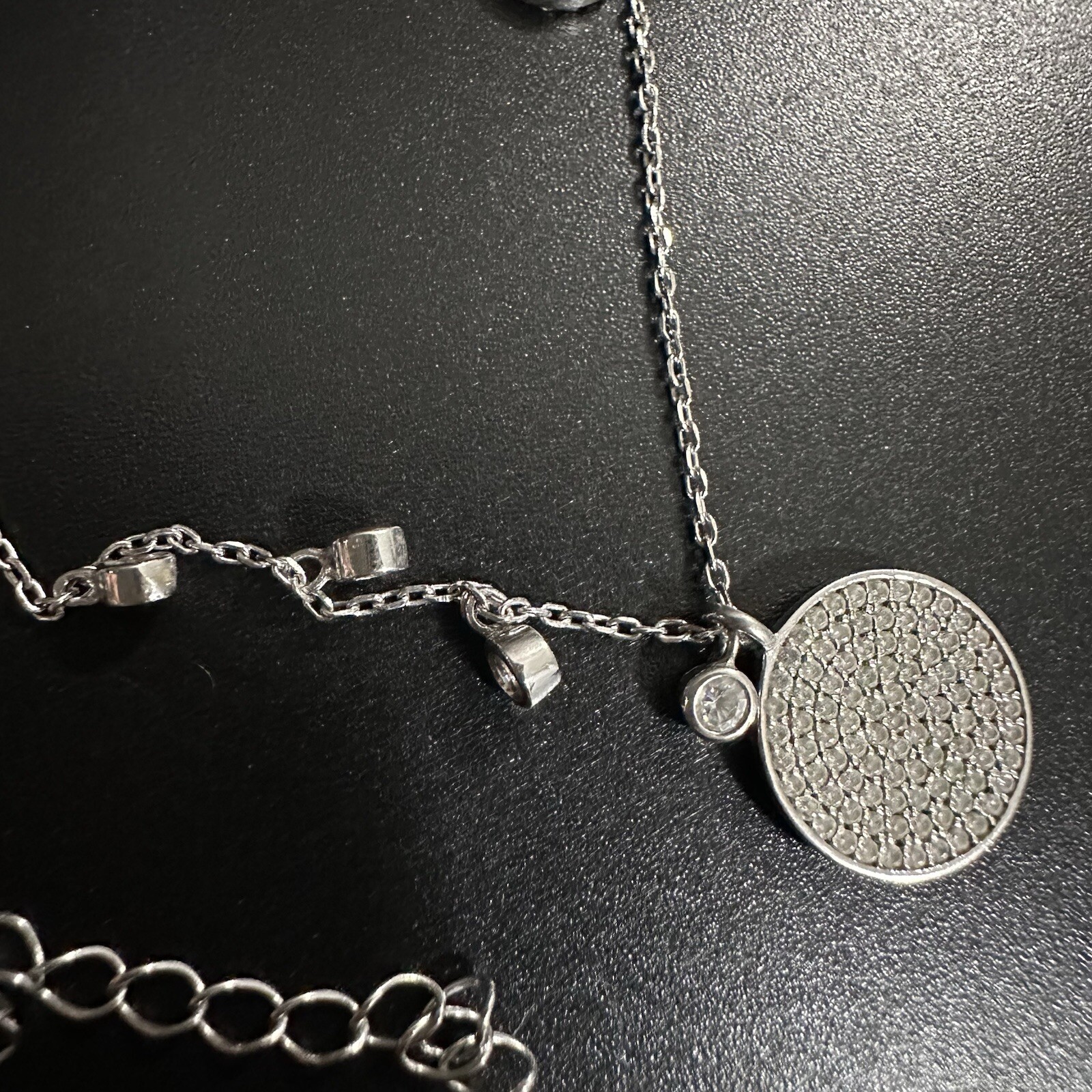 ESTATE STERLING SILVER & WHITE STONE COCKTAIL CIRCLE STATION NECKLACE 16”-18”