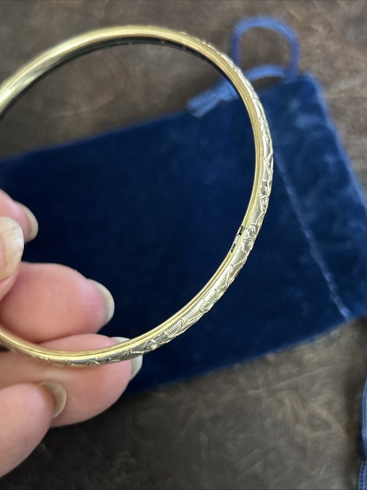 Vintage WINARD 12K Gold Filled Hinged Bangle floral Etched secure with Bar
