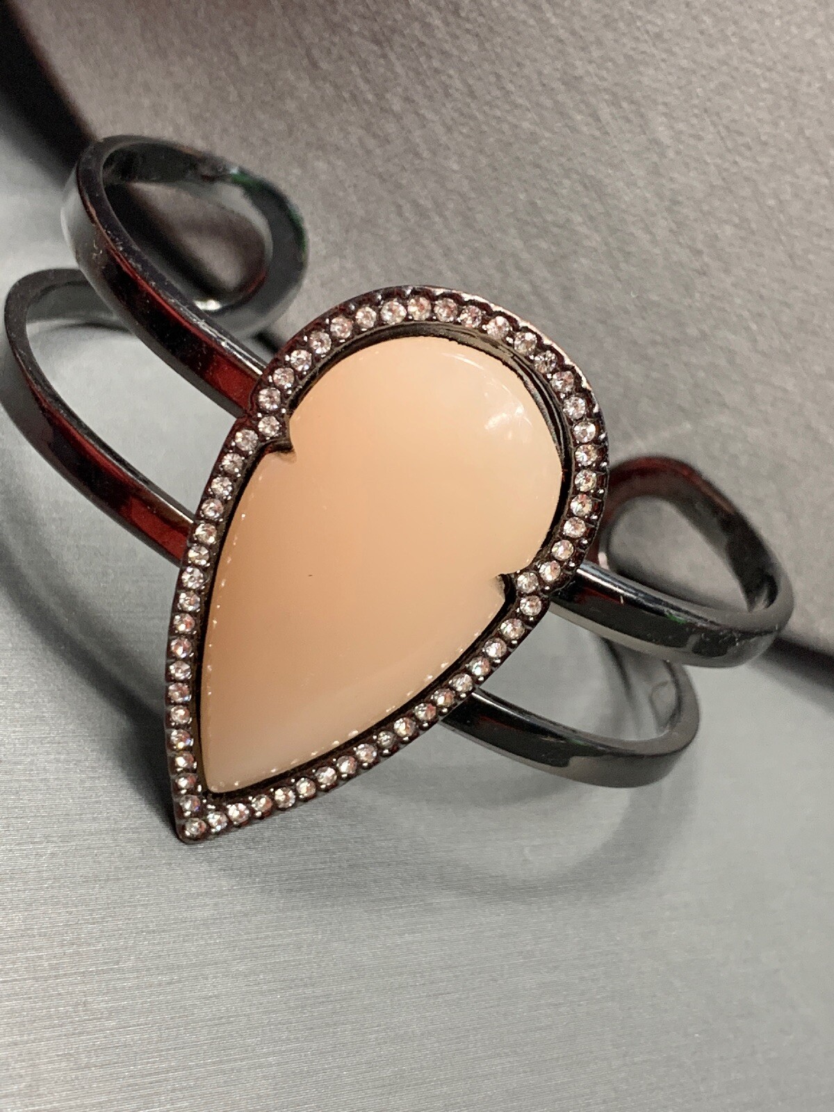 Vintage Pink Teardrop Micro Pave Rhinestone Gunmetal Grey Cuff Bracelet