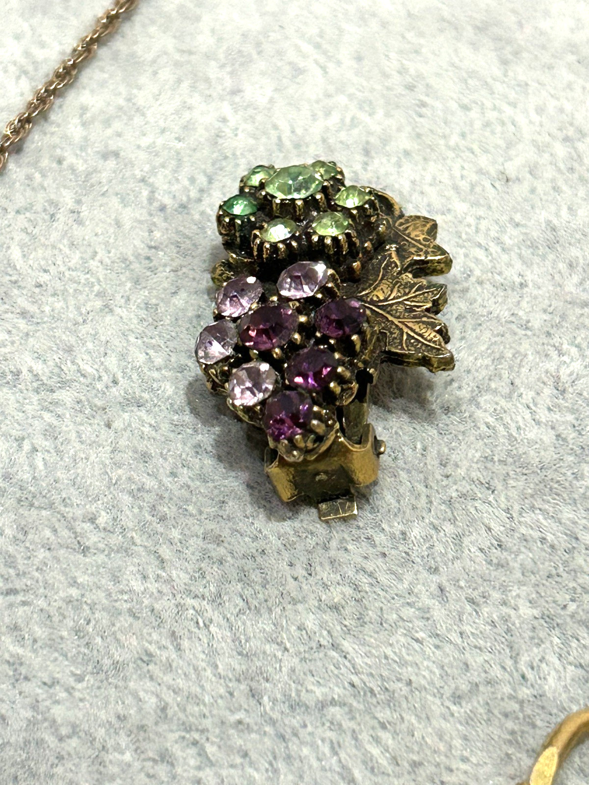 Purple Grape Clusters & Green Flowers Rhinestone Bracelet, Earrings & Necklace