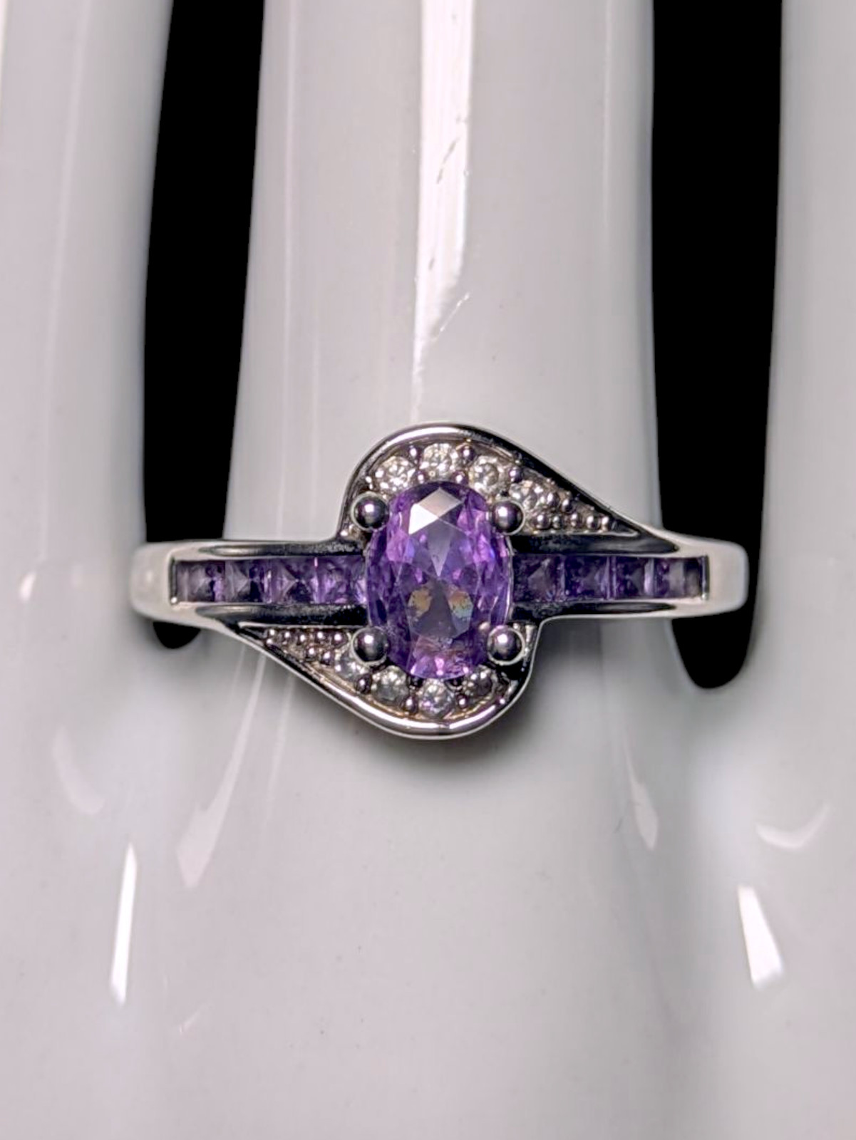 Vintage Oval Cut Simulated Amethyst Solitaire with Simulated Diamond Accents Ste