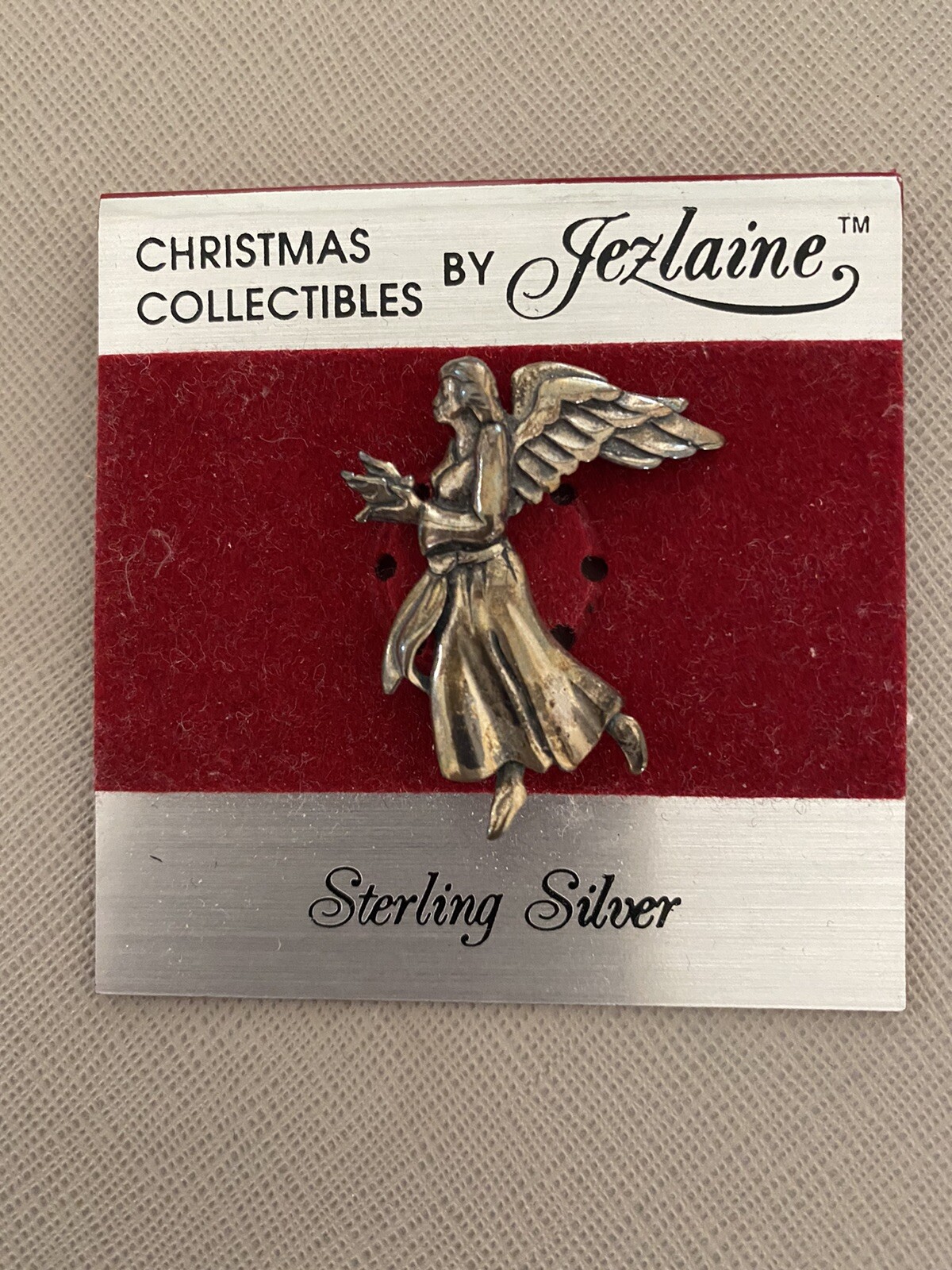 Christmas Collectibles By Jezlaine Sterling Silver ANGEL Pin Vintage silver NEW
